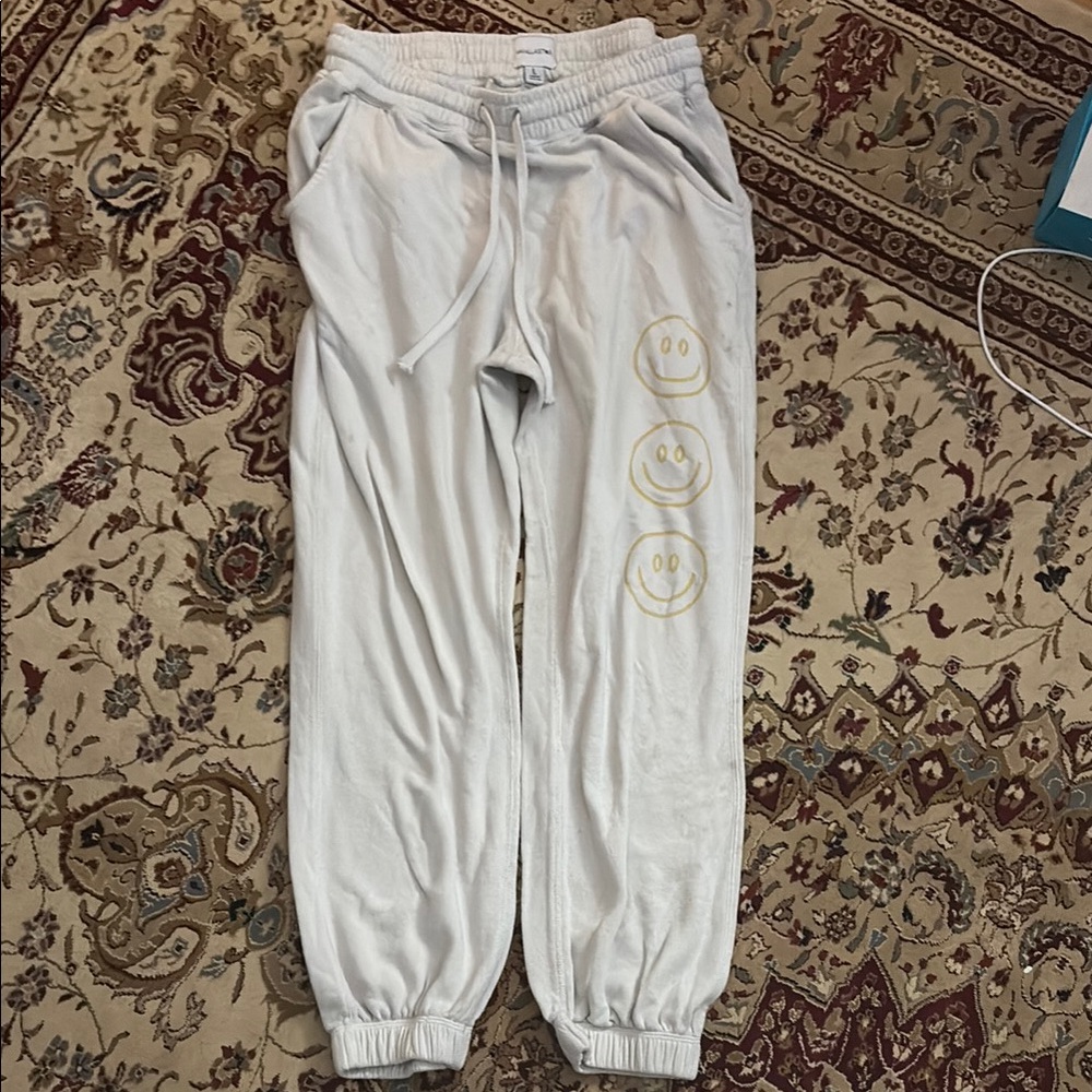 White Joggers with Smiley Faces